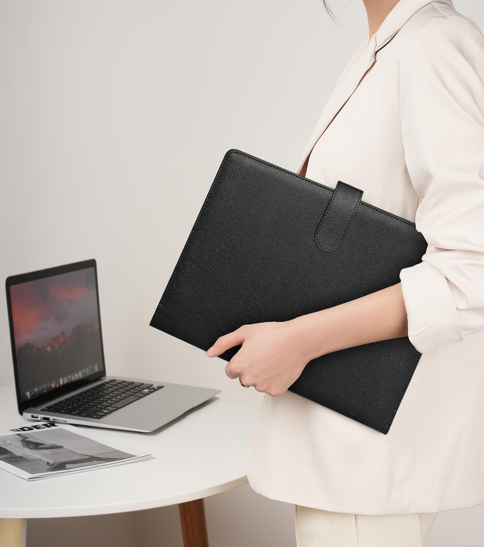 Mymazn Porte Documents A4,Porte Document Homme Femme Pu Cuir Porte Bloc Support Document Conférencier portfolio A4 Range Documents Trieur Organiseur Planchettes Porte-formulaires (Noir)