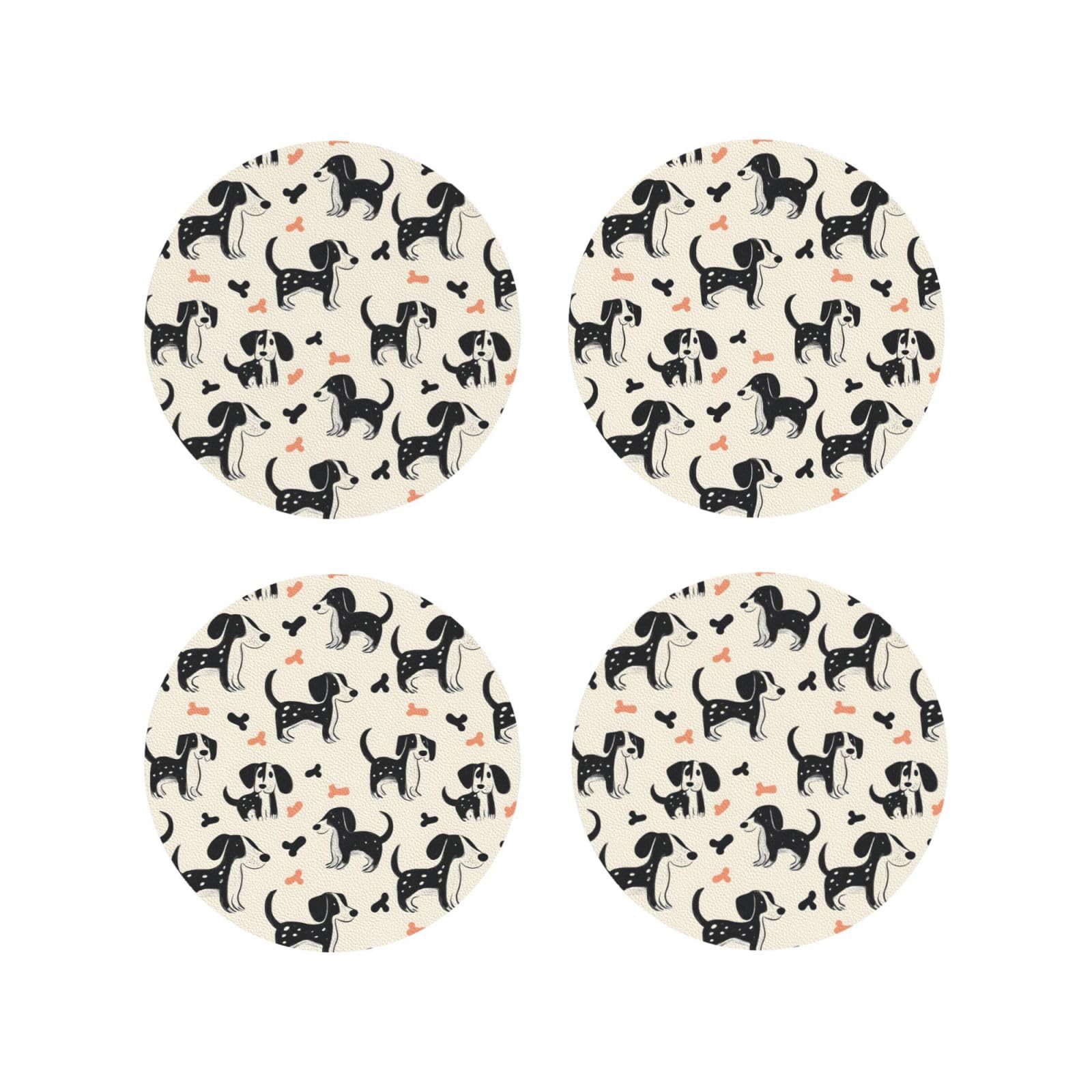 Smazdfxx Women's As Pic Leather Coasters Set Of 4 - Puppy Cute Print Lightweight Drink Coasters For Desk
