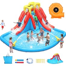 Whubefy Large Inflatable Water Slide for Kids Backyard, Double Water Slides Bounce House with 14.5FT Huge Splash Pool, Climb Wall, 2 Water Cannons & 2 Water Blasters, Water Park for Family Outdoor Fun