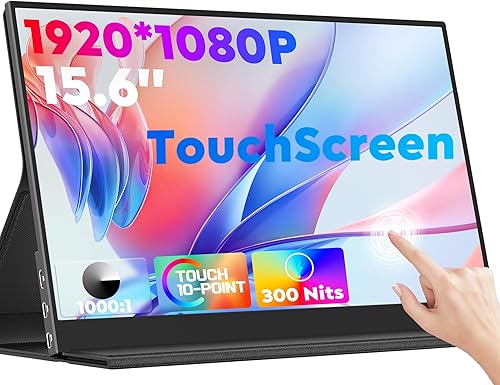 ZSCMALLS Monitor portátil táctil de 15.6 pulgadas 1080P 60HZ para laptop, pantalla táctil de 1920P × 1080P con HDR, 100% sRGB 10001, ultra delgado y
