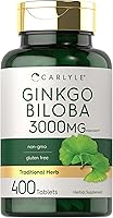 Vista 1 de Carlyle Ginkgo Biloba 3000mg 400 tabletas Suplemento herbario sin OMG, sin gluten