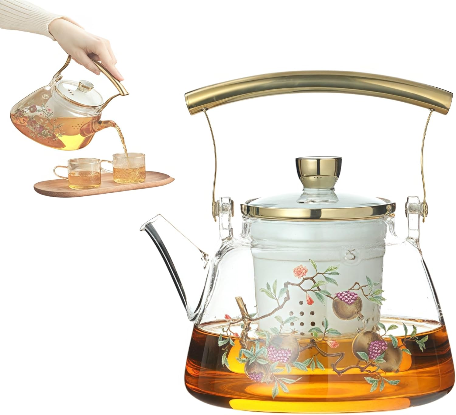 宜兴紫砂壶饶青全手工茶壶原矿紫泥泥绘牡丹160ml | Teasenz 宜興本物の