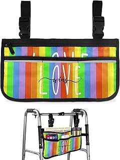 Rainbow Stripe Wheelchair Side Bag Walker Bag, Colorful Ombre Wheelchair Accessories Armrest Pouch, Organizer Storage Bag for Walkers, Rollators, Scooters, 7.3'x13'