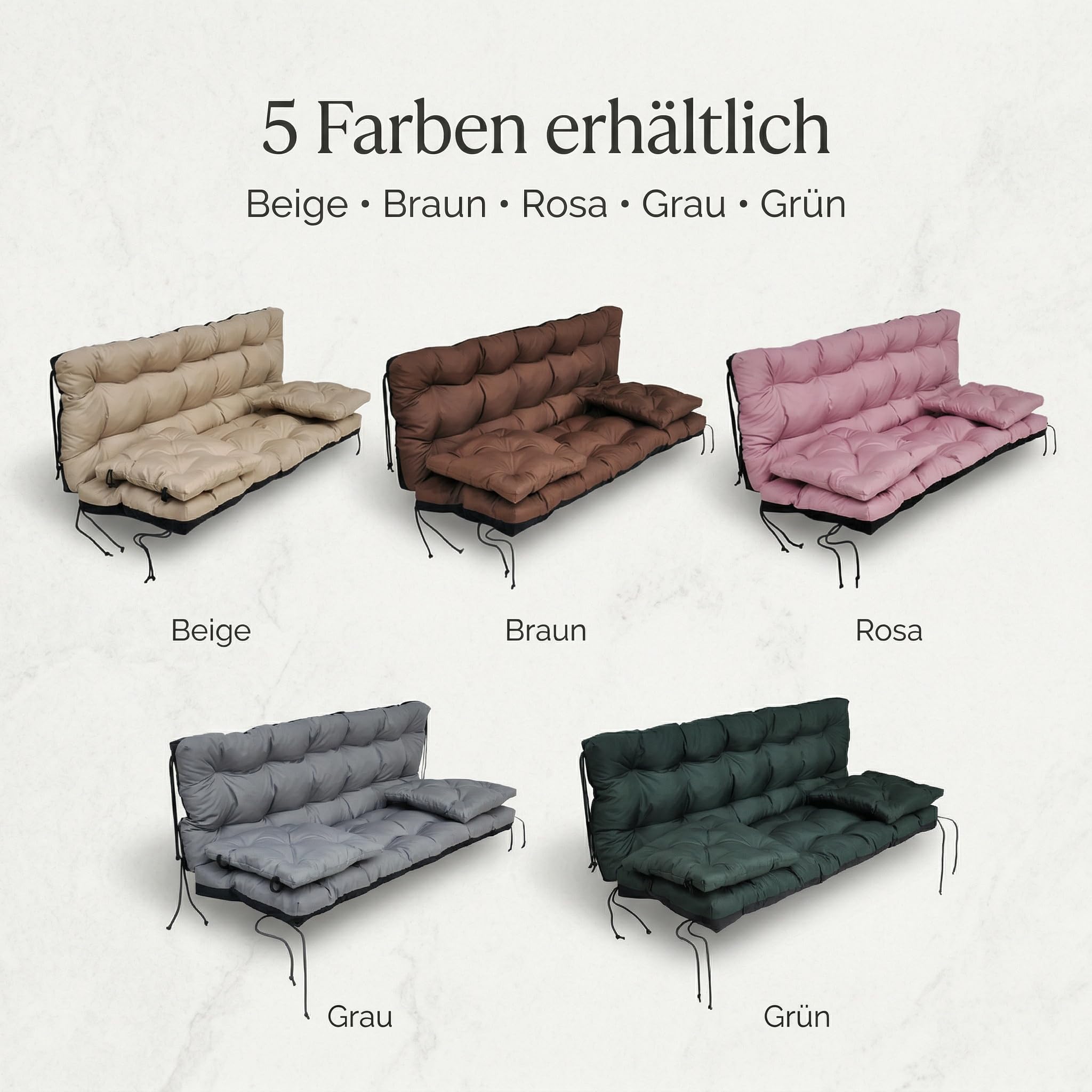 wasserabweisendes Kissen für Hollywoodschaukel & Gartenbank 120 cm - Schaukelkissen Outdoor Wetterfest, Gesteppt, Silikonkugeln + PU-Schaum Füllung – Bankauflage Gartenkissen (Braun)