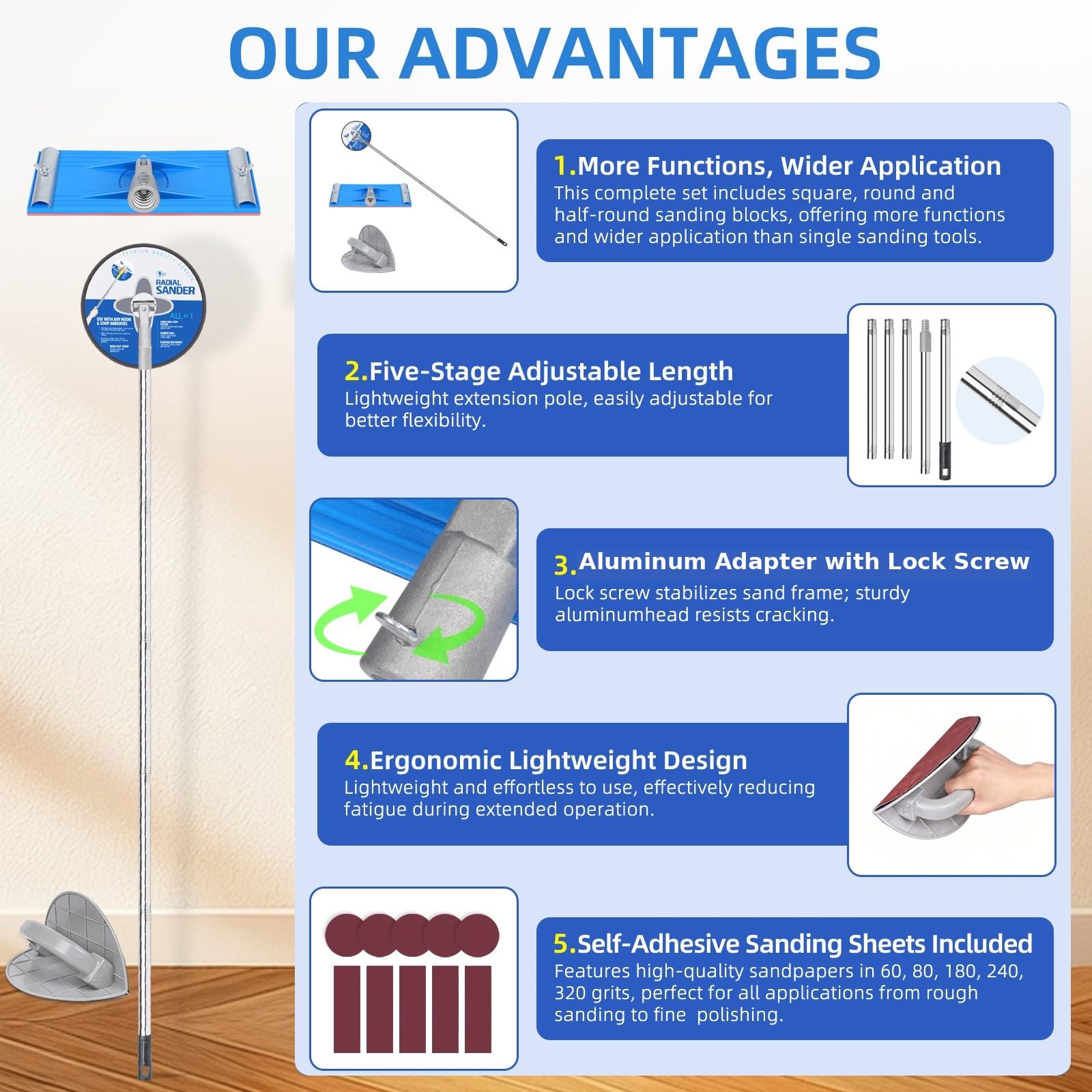 Kit de lijadora de poste de yeso con lijadora de detalles de mano, herramientas de lijadora de pared para preparación de pintura, lijado de esquinas y extracción de techo de palomitas de maíz