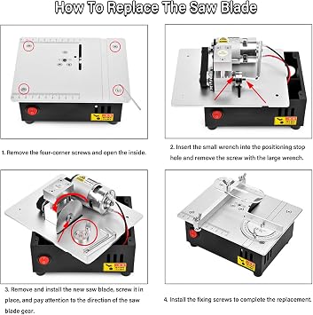 Precision Mini Electric Table Saw, DIY Hobby Handmade Woodworking Bench Cutting Machine Adjustable Cut Depth Small Desktop Saw for Miniature Wood Craft (Elevating version)