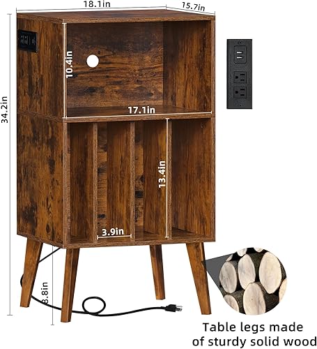 Miniatura 2 de Lerliuo Soporte para tocadiscos con estación de carga, soporte para tocadiscos marrón con capacidad para hasta 160 álbumes, mesa de gabinete de
