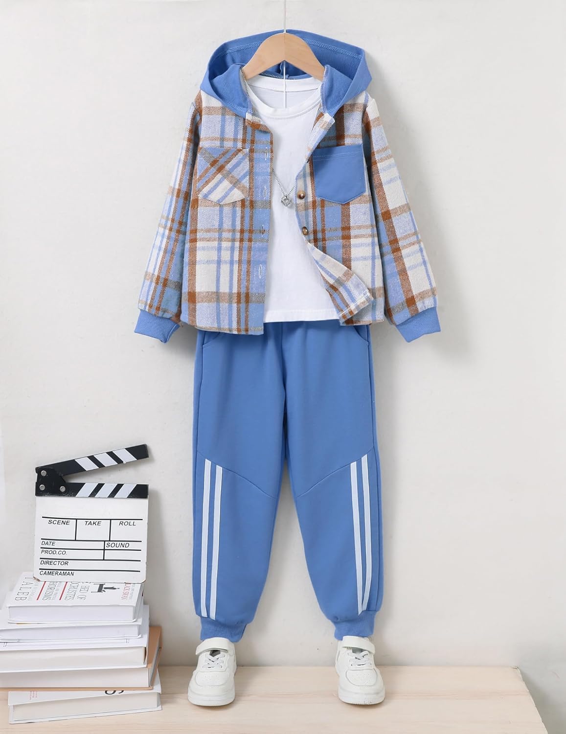 2Pcs Kids Boys Sweatsuit Hoodie Flannel Plaid Shirt Tops and Jogger Pants for Kids Fall Winter Spring Outfits - Image 7