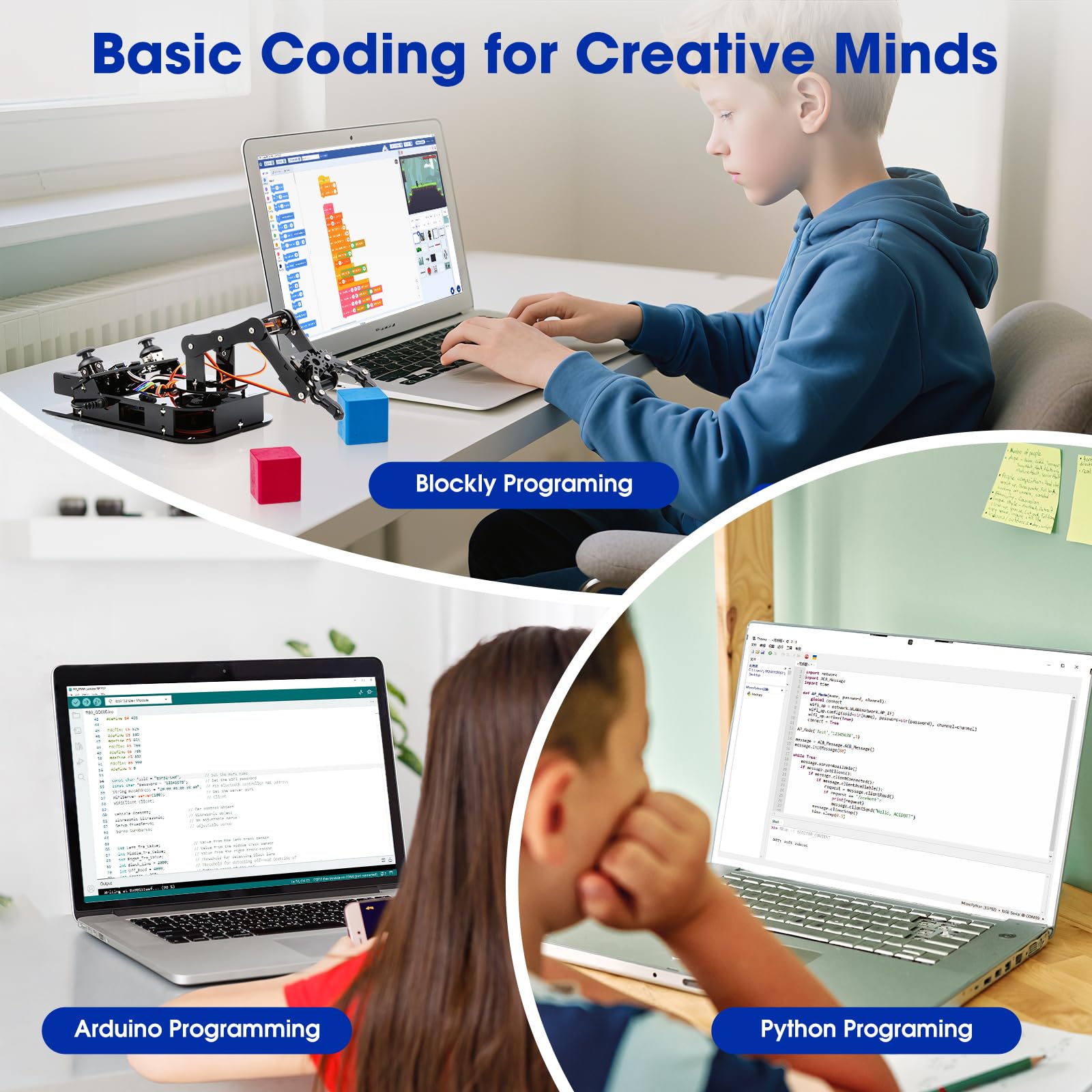 4DOF zestaw ramion robota dla dzieci, kompatybilny z Arduino IDE, programowanie ESP32 Smart Robot Arm Building Kit STEM, zabawka edukacyjna z joystickiem i sterowaniem aplikacją internetową dla dzieci