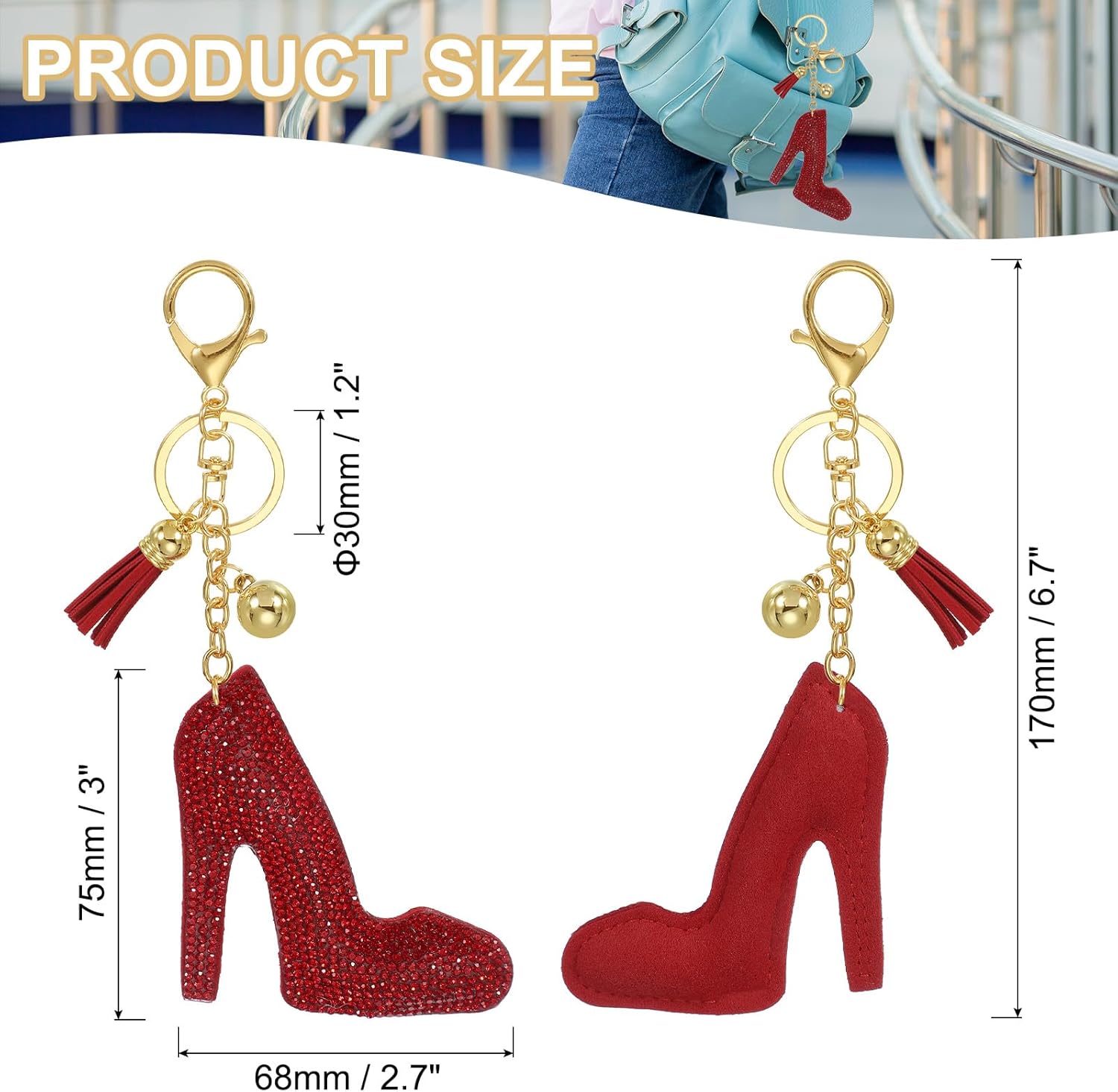 PATIKIL Rhinestone Keychain, Bling Keychain Accessories Crystal Key Chain for Women Purse Charm Bag Charm - Image 2