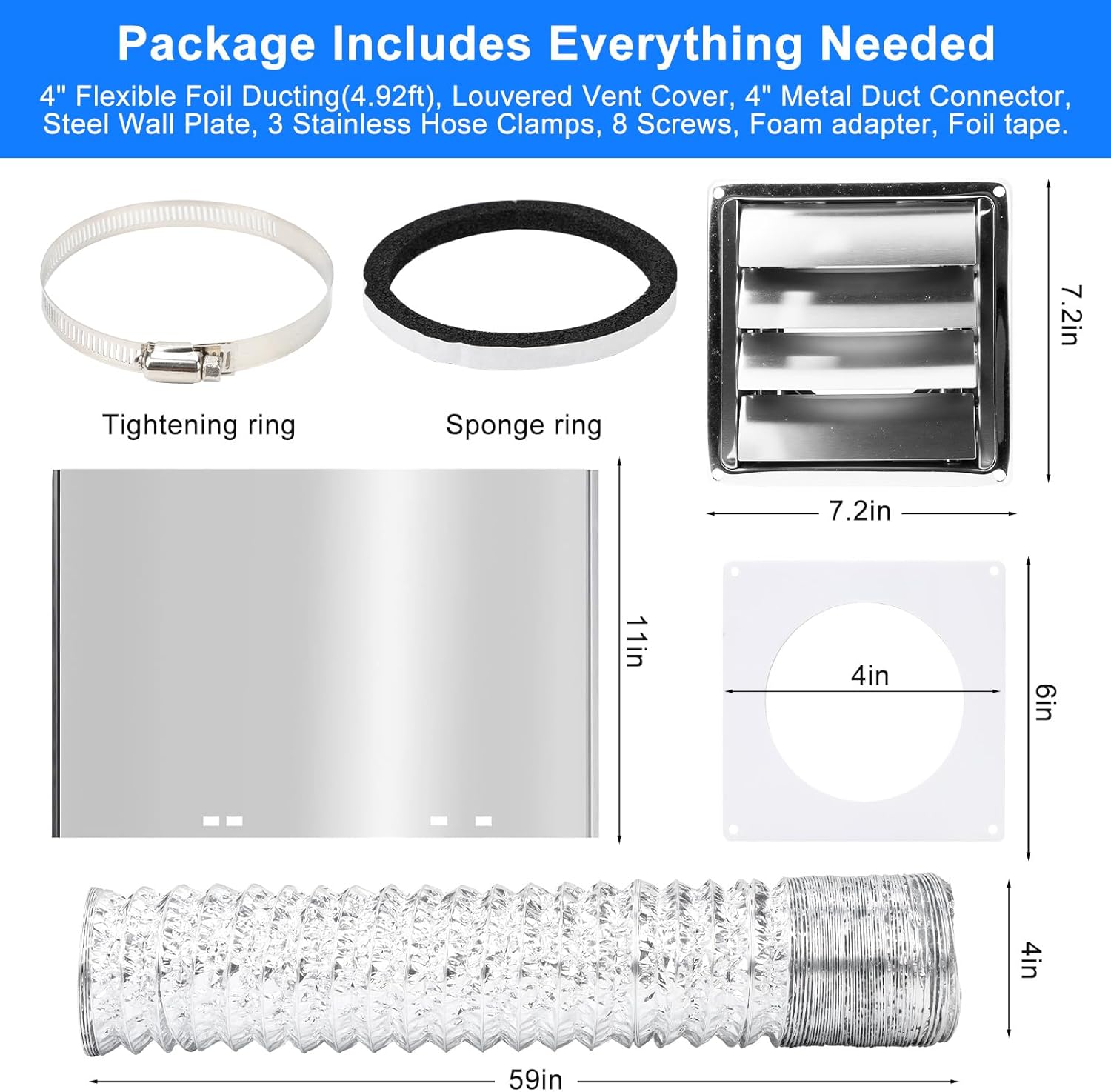 BestYiJo 4 Inch Stainless Steel Dryer Vent Kit - Corrosion-Resistant, Easy Installation, Multi-Scene Use for Dryer, Bathroom Exhaust Fan, AC Ventilation & Washer Air Circulation