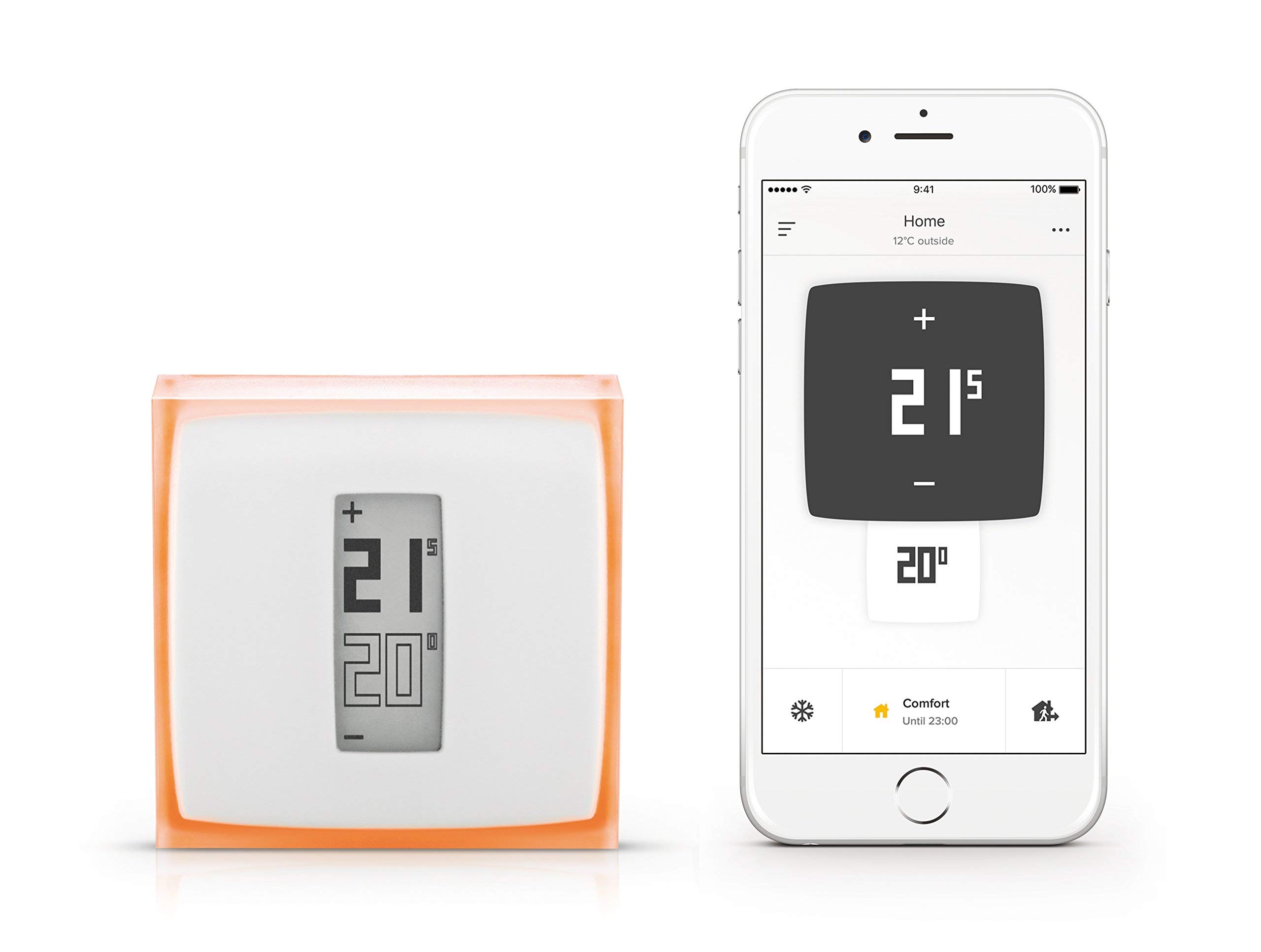 Netatmo by Starck - Termostato Intelligente per caldaia individuale, 83x83x22 mm , bianco/arancione (Ricondizionato Certificato)