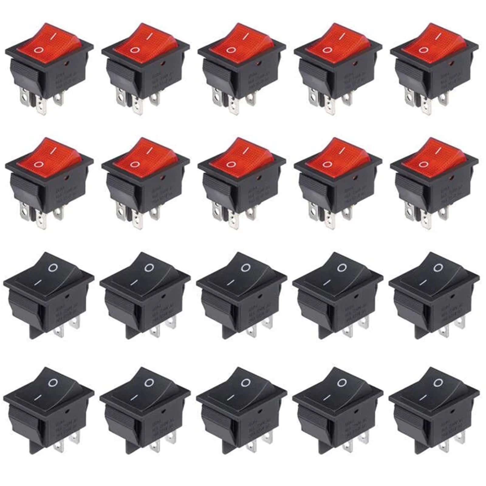 Interruptor basculante KCD4 de 4 pines, 2 posiciones, DPST, encendido y apagado, negro, 20 A, 125 V CA, 16 A, 250 V CA, con palanca cuadrada a presión, 30 unidades(Mix)