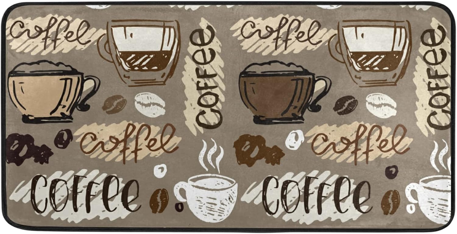 Sinestour Coffee Cup Kitchen Rugs Non Slip Kitchen Mats