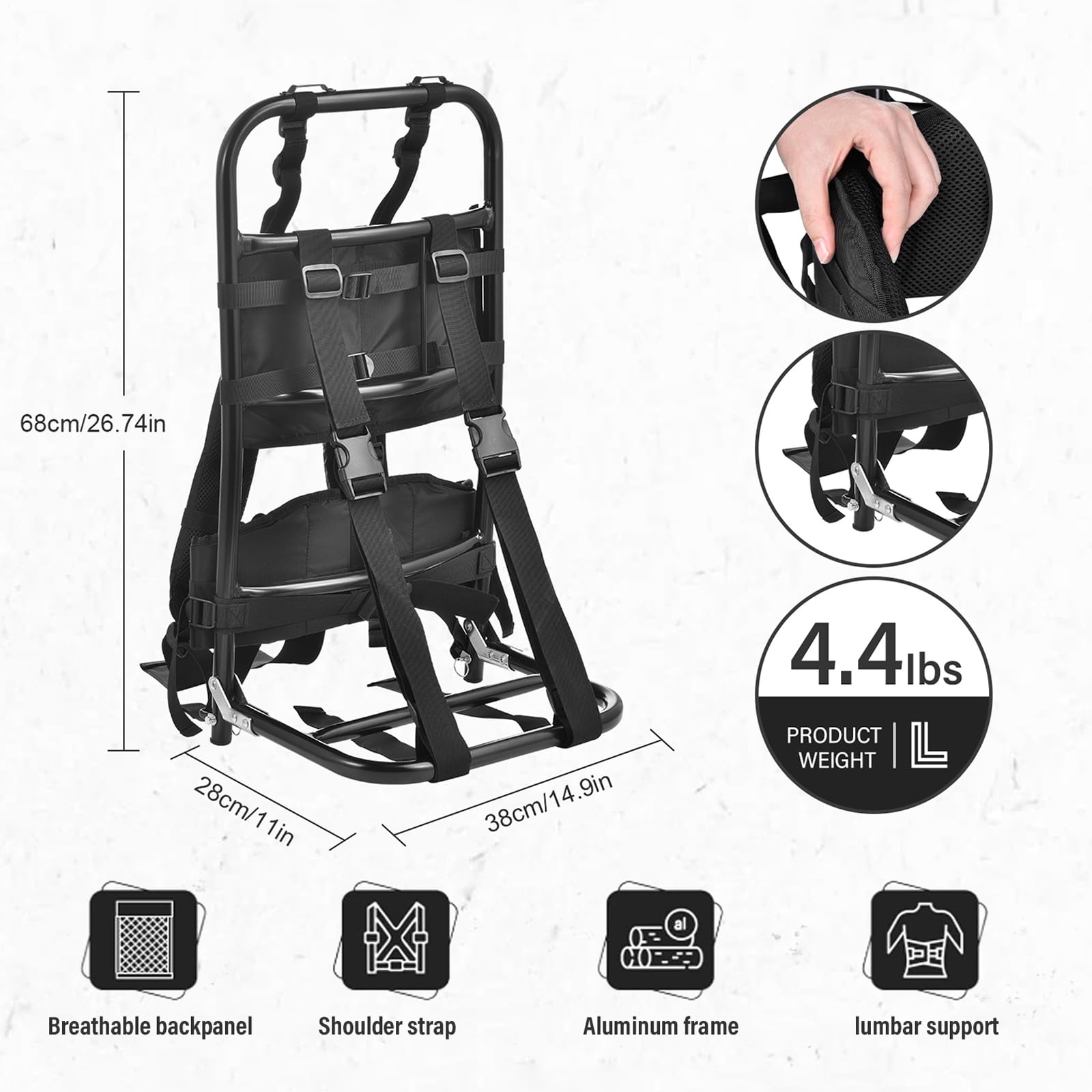 Hiking/Hunting Backpack Frame, External Frame Hiking Backpacks, Ergonomically Designed Aluminum Frame, Hunting Backpack Frames Portable Backpacks Accessories For Travel, Outdoor Activity