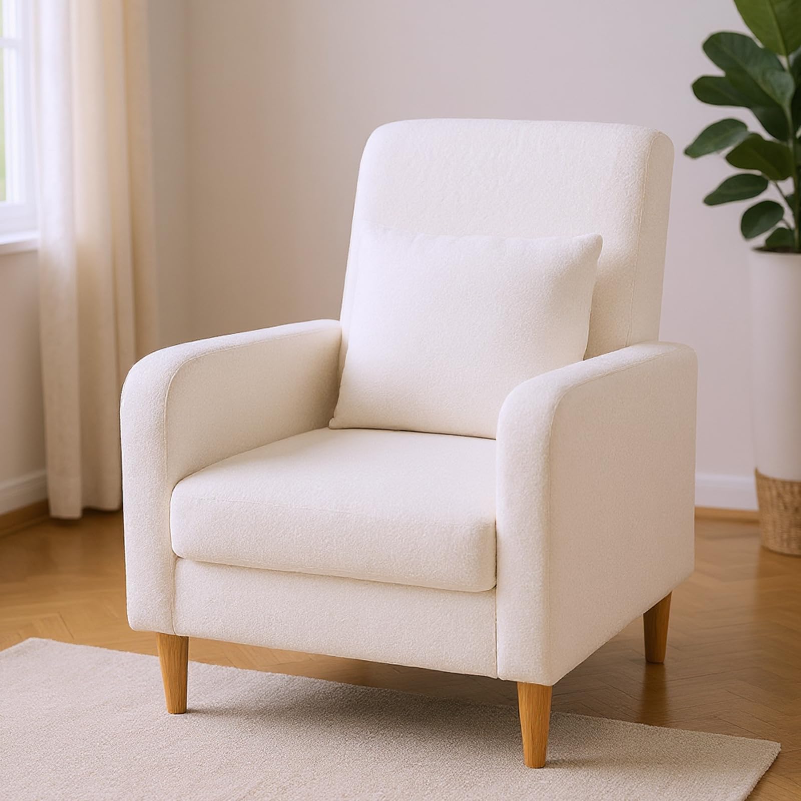 COSTWAY Sillón Relax Moderno Tapizado Felpa de Peluche, Butacas de Salón 76 x 69 x 92 cm con Reposabrazos, Cojín Lumbar, Sillón Lectura Cómodo con Cojín Grueso para Dormitorio, Balcón, Blanco
