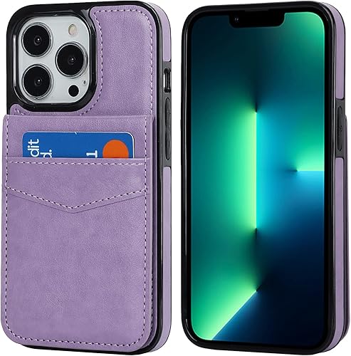 Miniatura 3 de KIHUWEY Funda compatible con iPhone 13 Pro con soporte para tarjeta de crédito, cierre magnético de cuero de alta calidad, resistente funda