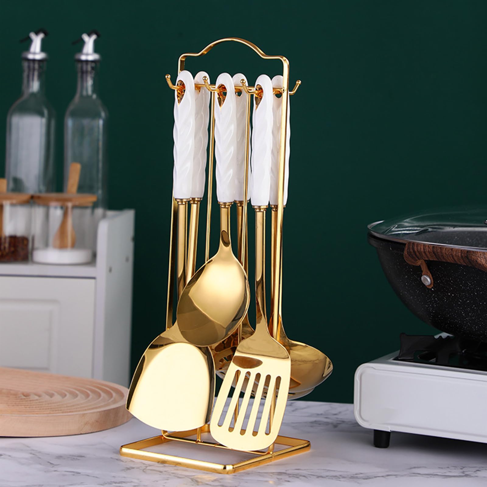 Ustensiles de cuisine acier inoxydable avec spatule fendue, grande cuillère et louche