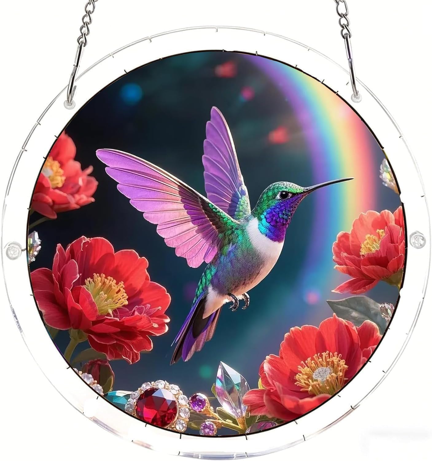 Birds Craft Flowers Hummingbird Acrylic Jigsaw Puzzles Suncatcher, 7.4 Inch Window Hanging Suncatcher Acrylic Puzzle, DIY Home Decor Art Gift