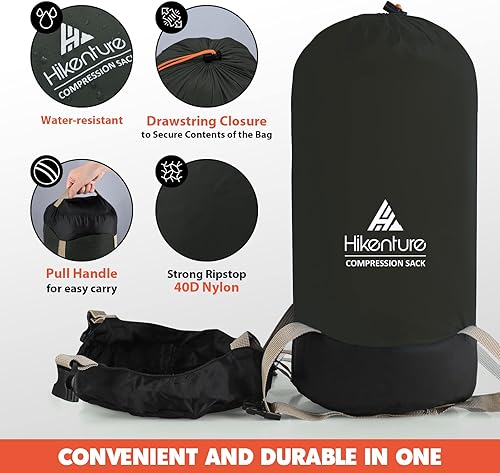 Miniatura 4 de Hikenture Saco de compresión para saco de dormir, saco de dormir de nailon antidesgarros, bolsa de compresión resistente al agua de 10L14L20L30L,