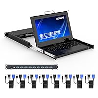 Vista 12 de MT-VIKI Consola KVM HDMI de 8 puertos, consola KVM de montaje en rack 1U con monitor LCD de 15.6 pulgadas, panel táctil integrado de profundidad