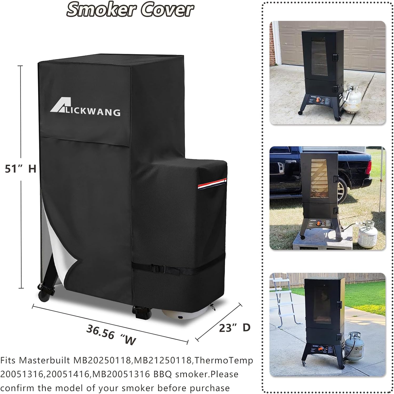 Smoker Cover,Outdoor Heavy Duty 600D Waterproof Smoker Grill Cover for Masterbuilt 40-inch Propane Gas and Pellet Vertical BBQ Smoker,Fits MB20051316/MB20250118/MB21250118/MB21051416,Black
