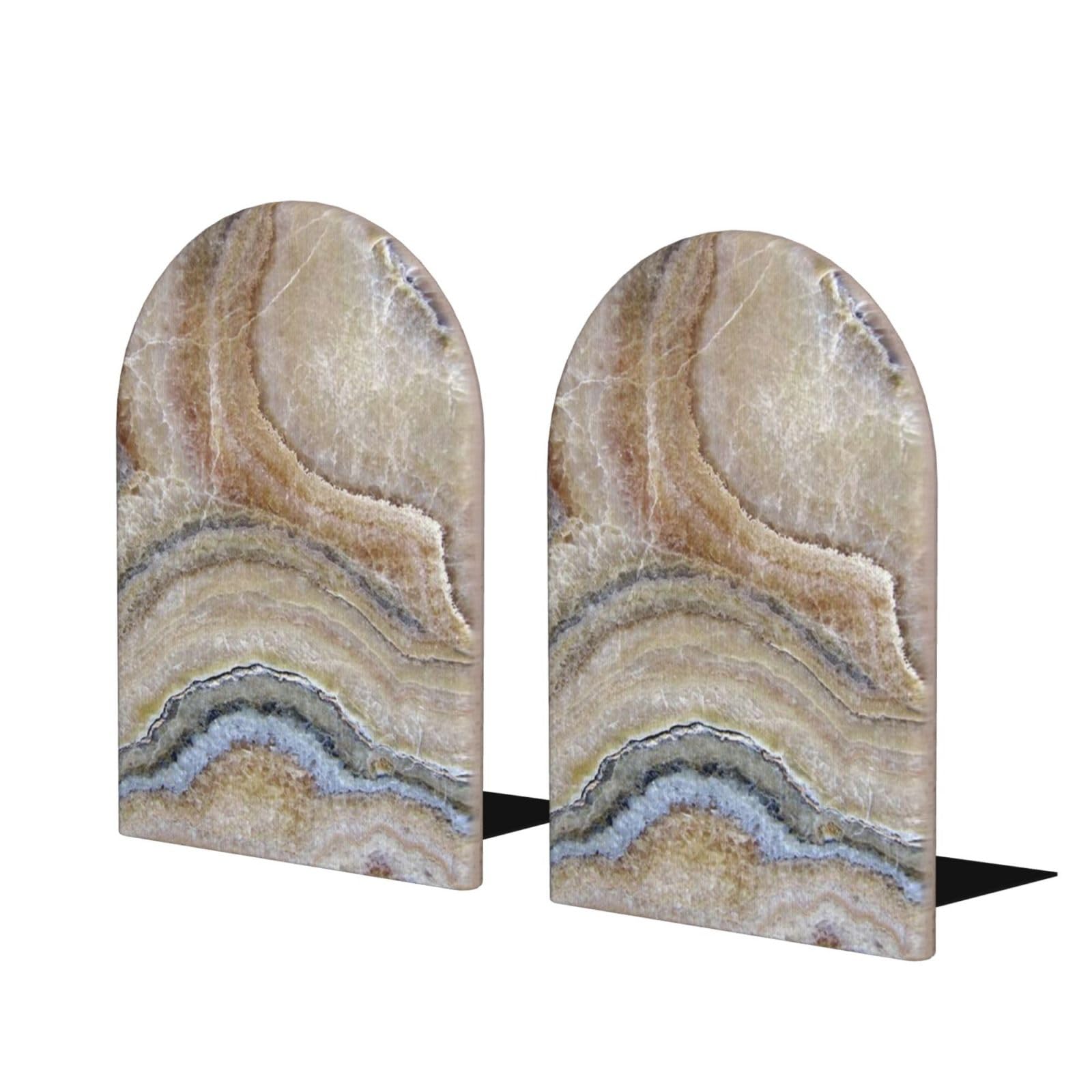 Inomak As Picture Onyx Stone Pale Blue Print, Set Of 2 Bookends Bookshelf Funny Wood Book Stopper Book Ends Book Holder And Stand