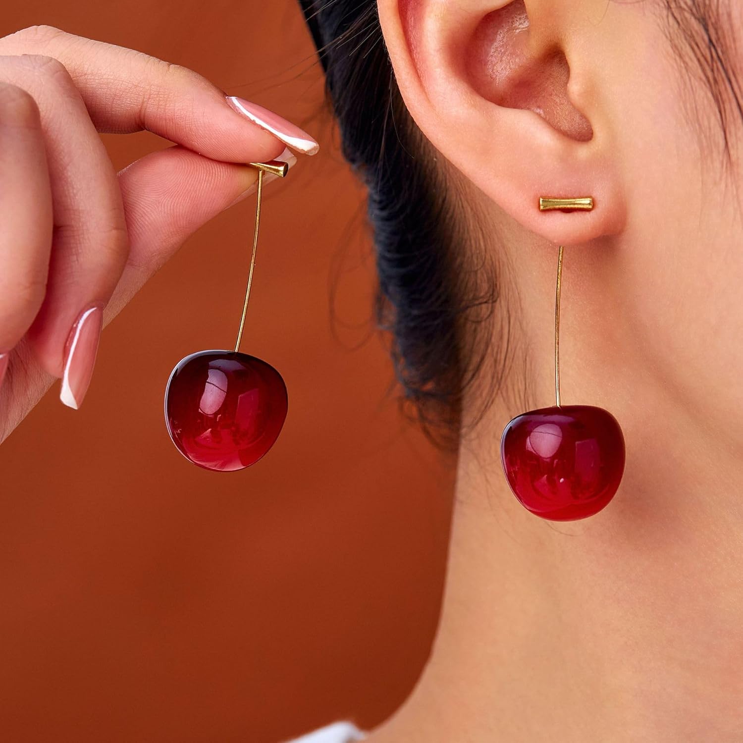 4 Pairs Cherry Earrings for Women Funny Charm 3D Red Cherrys Earrings Sweet Danity Fruit Earring Summer Fashion Fruit Jewelry Gift - Image 4