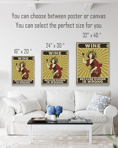 Miniatura 3 de Wine Because Murder Is Wrong Room Decor - Retro Wall Decor for Kitchen Bathroom Bedroom - Funny Wall Art Gift for Women Men - 32x40 ready to hang