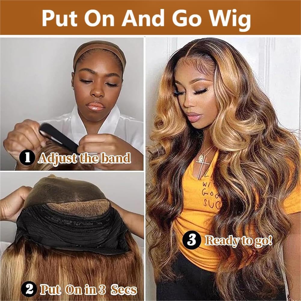 Wiggins Ombre Lace Front Wig Human Hair Body Wave Lace Front Highlight Glueless Wigs Human Hair Pre Everything Ready To Go 5x7 Closure Honey Blonde Wig Pre Plucked 26 Inch