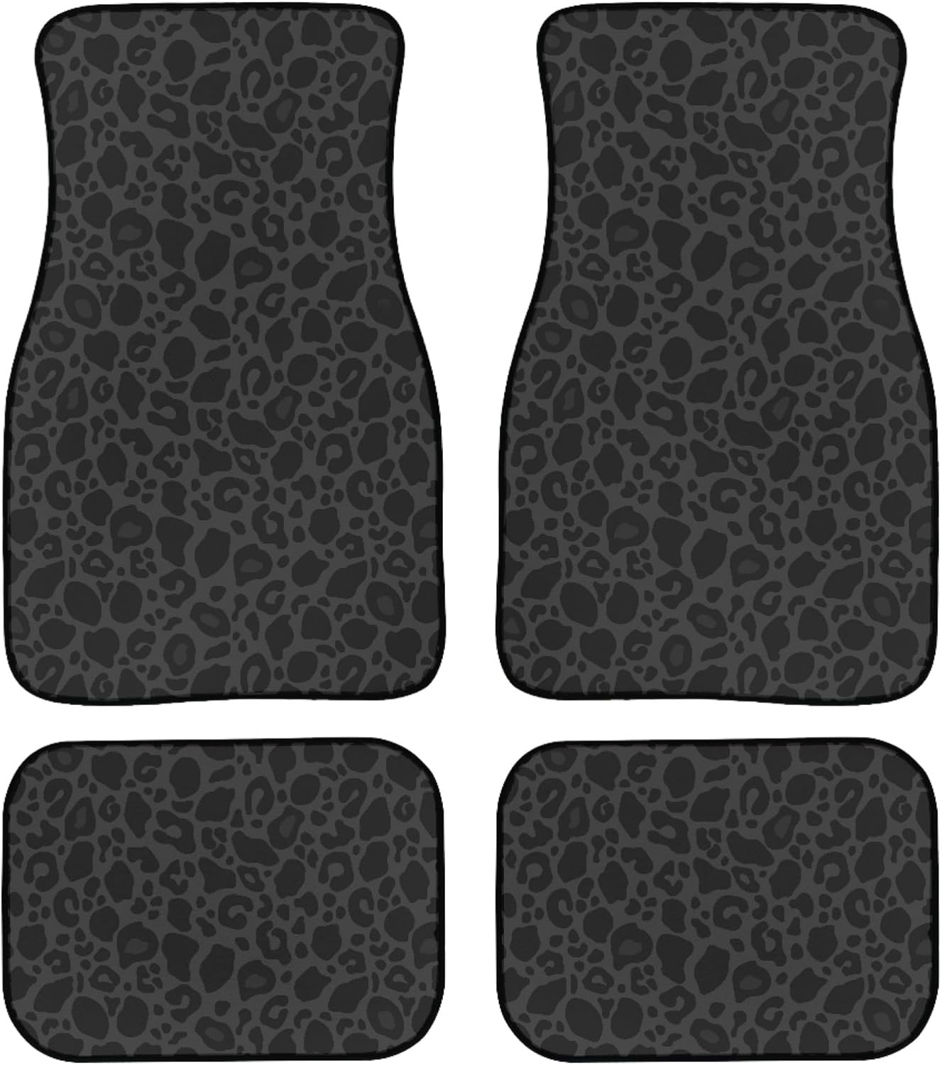 Black Leopard Print Car Mats Set of 4 Abstract Wild Animal Skin Texture Cute Cheetah Spot Pattern Floor Mats for Cars Non Slip Front Rear Vehicle Rugs Universal Auto Accessories for Trucks
