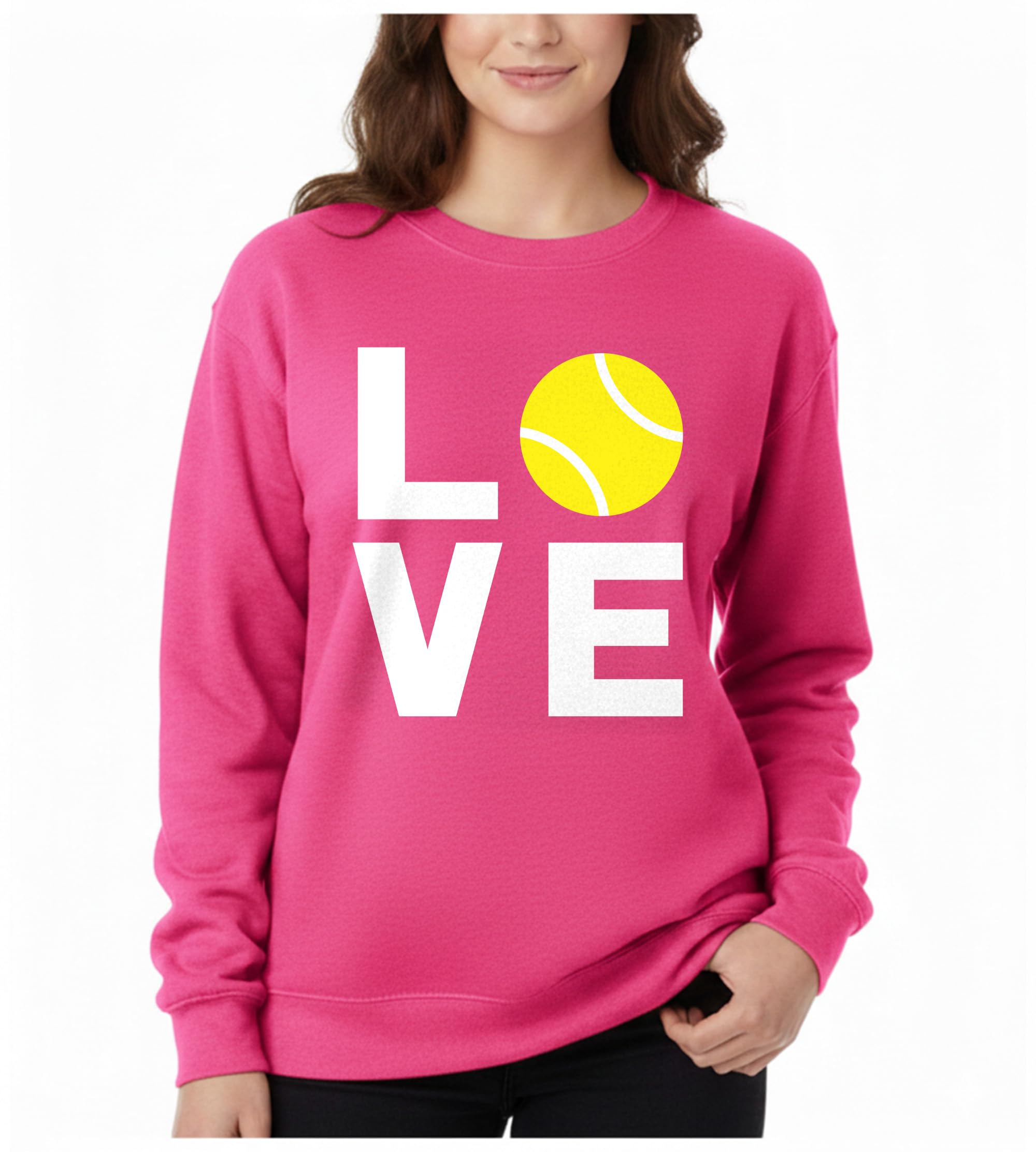 Tstars Love Tennis Sweatshirt for Women Gift Idea for Fans Casual Pullover Fleece for Sport Practice or Travel