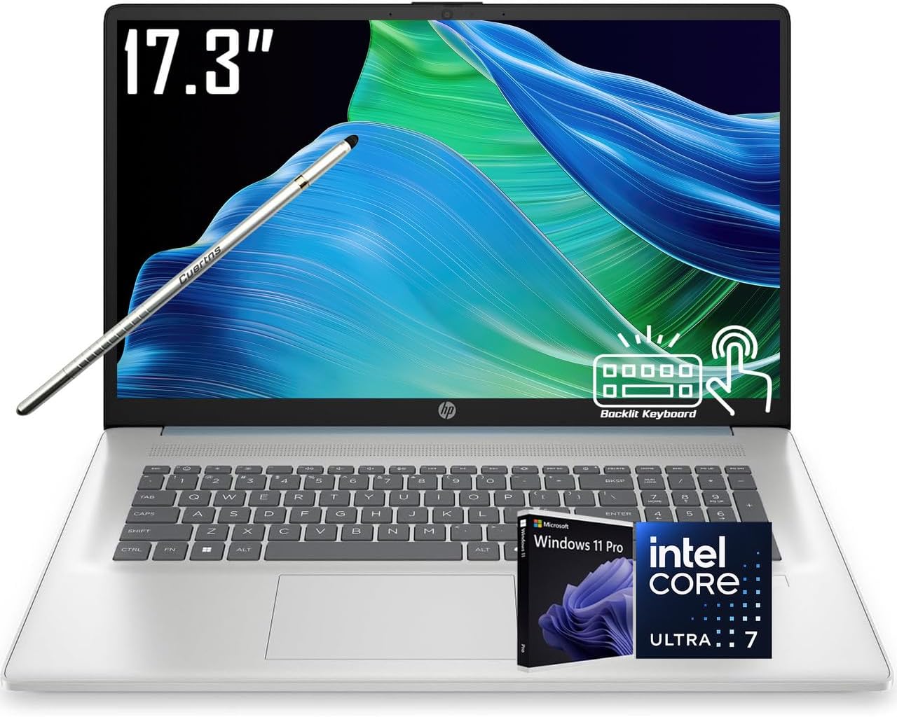HP 17.3" AI Laptop for Business, HD+ Touchscreen Display, Intel Core Ultra 7 255U (12-Core, Upto 5.2Ghz),32GB DDR5 RAM, 1 TB PCIE SSD, Wi-Fi 6, Backlit KB, Moonlight Blue, w/Res Stylus, Win 11 Pro