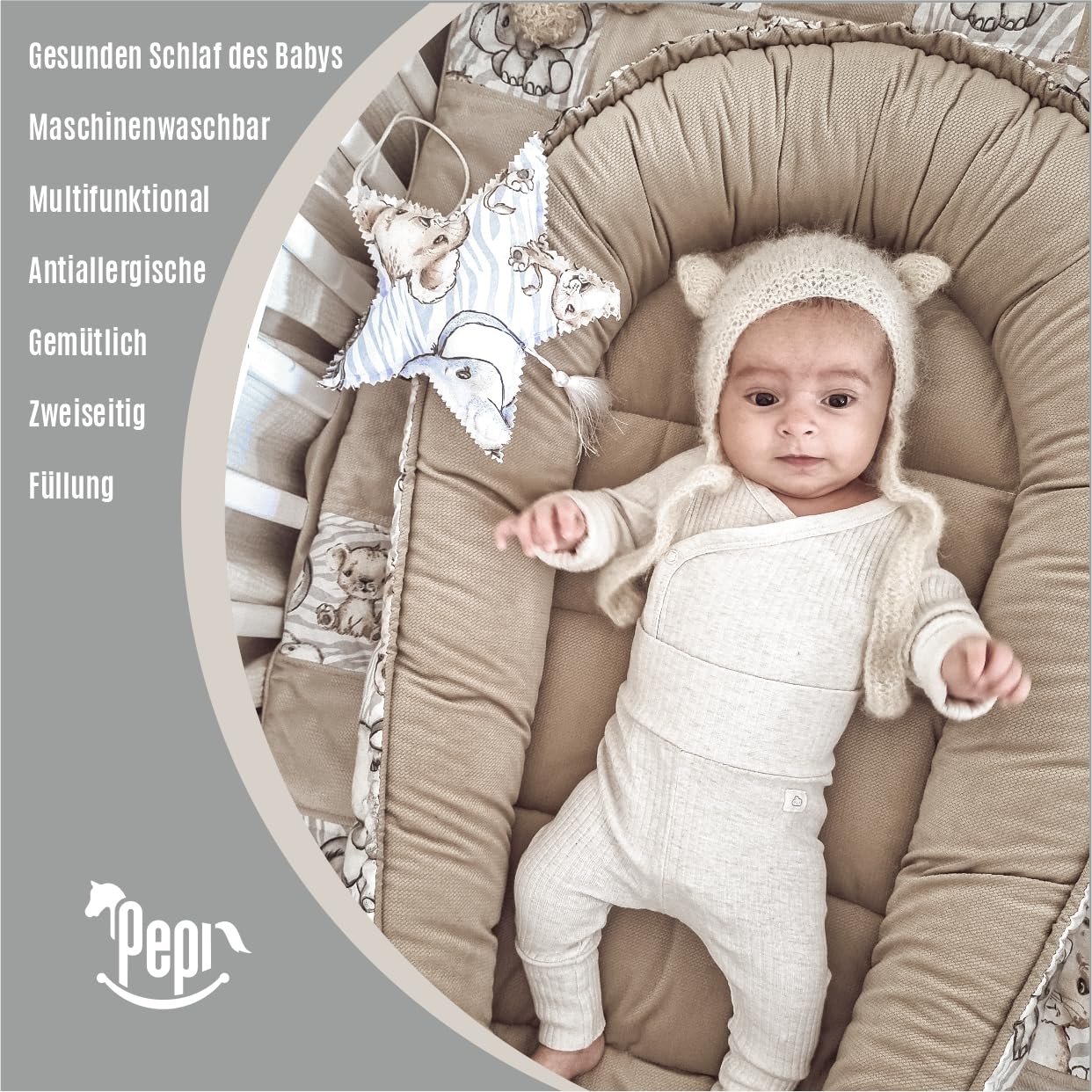 Pepi - Babynestchen Set Babynest 2in1 - Kegel aus 100% Baumwolle und Samt- Schlafsack Baby Abdeckhaube - Pucksack Baby Pucktuch - Pucktuch Baby - cottone&Velvet (Hummingbird Old rosa)