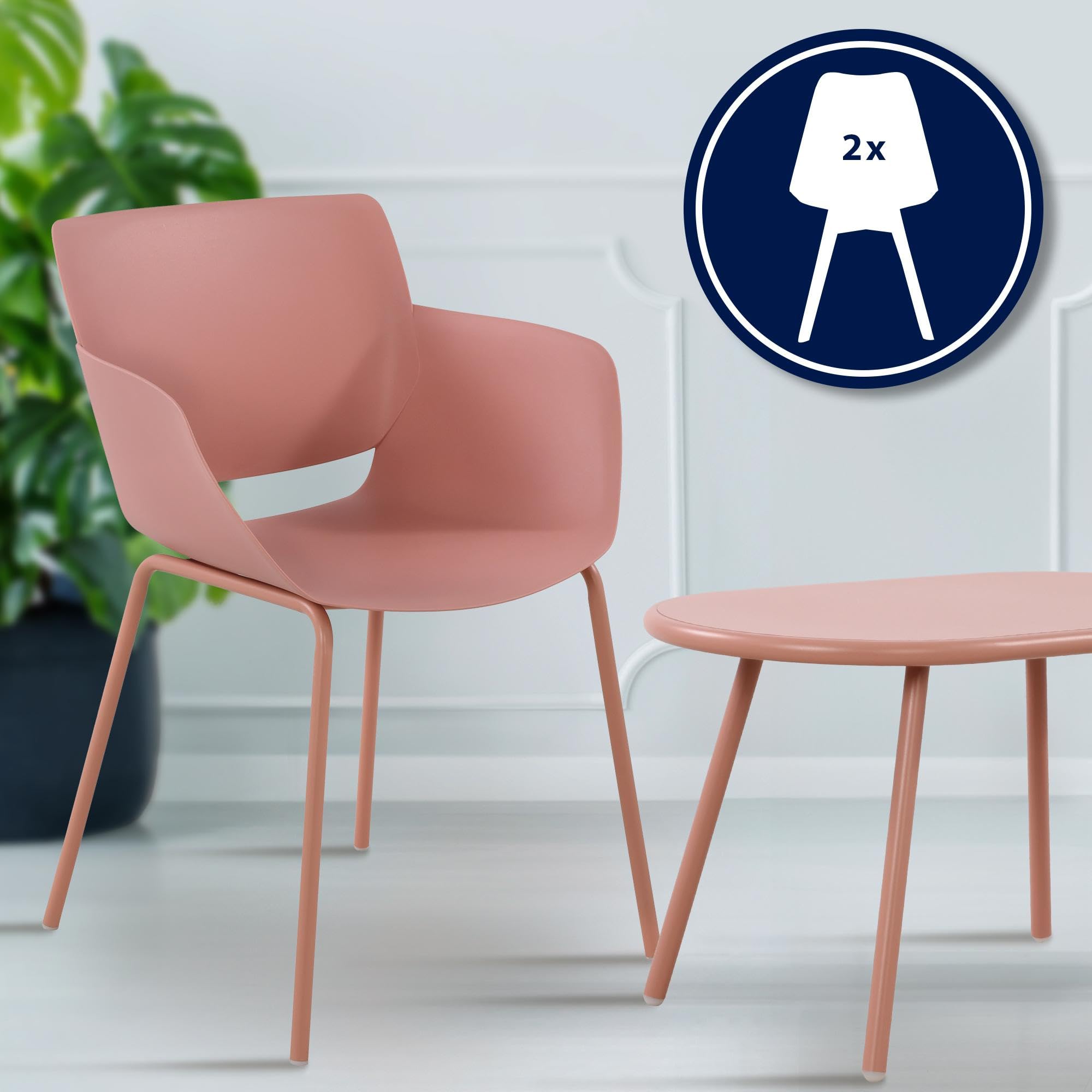 CLP Gruppo di sedute Velvena per il giardino I Set composto da tavolo Velva e sedie Alpena I Mobili da giardino | Colore rosa Contenuto del set 2 sedie