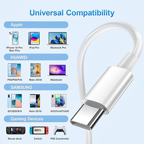 Miniatura 6 de Cable USB C a USB C de 10 pies, paquete de 3 cables de carga USB C de 60 W, cable de carga rápida, cable USB-C para iPhone 15 Pro Max Plus MacBook