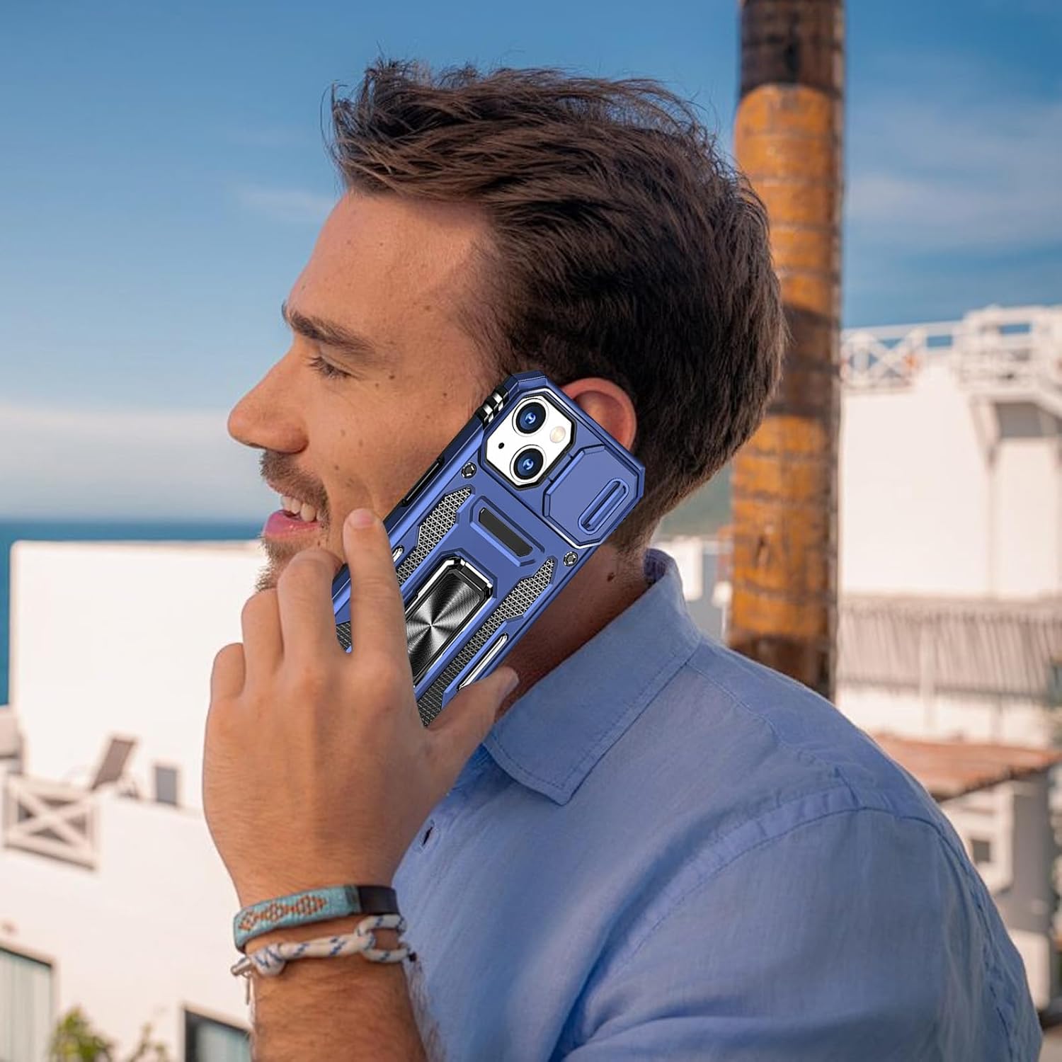 Aozuoton for iPhone 14 Plus Case with Screen Protector and with Camera Cover, 360°Military Grade Rotatable Kickstand (Heavy Duty) Shockproof Protective, Case for iPhone 14 Plus Navy Blue - Image 6