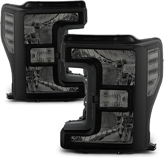 M-AUTO Set of 2 Headlights Replacement for 2017 2018 2019 Ford F-250 F-350 F-450 F-550 Super Duty Pickup, Black Housing Smoke Lens Clear Corner L+R Pair Head Light Lamp Assembly
