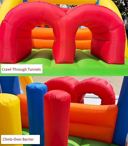 Miniatura 2 de HuaKastro Casa inflable de obstáculos para niños de 16.3 x 7.2 pies con toboganes de carreras duales, túneles de rastreo, escalada, obstáculos,