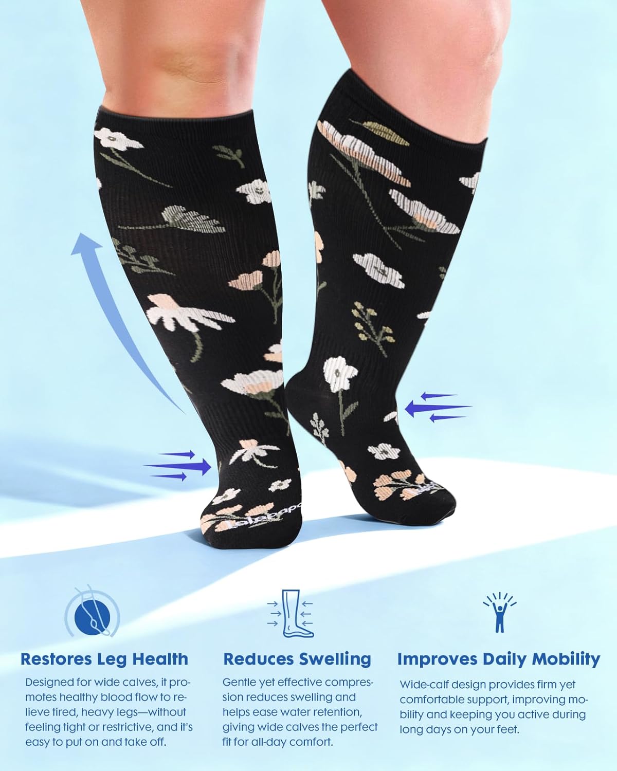 Wide Calf Compression Socks for Women - 3-Pair Plus Size 20-30mmHg Ankle Support Easy on off Socks for Travel Nurse - Image 5