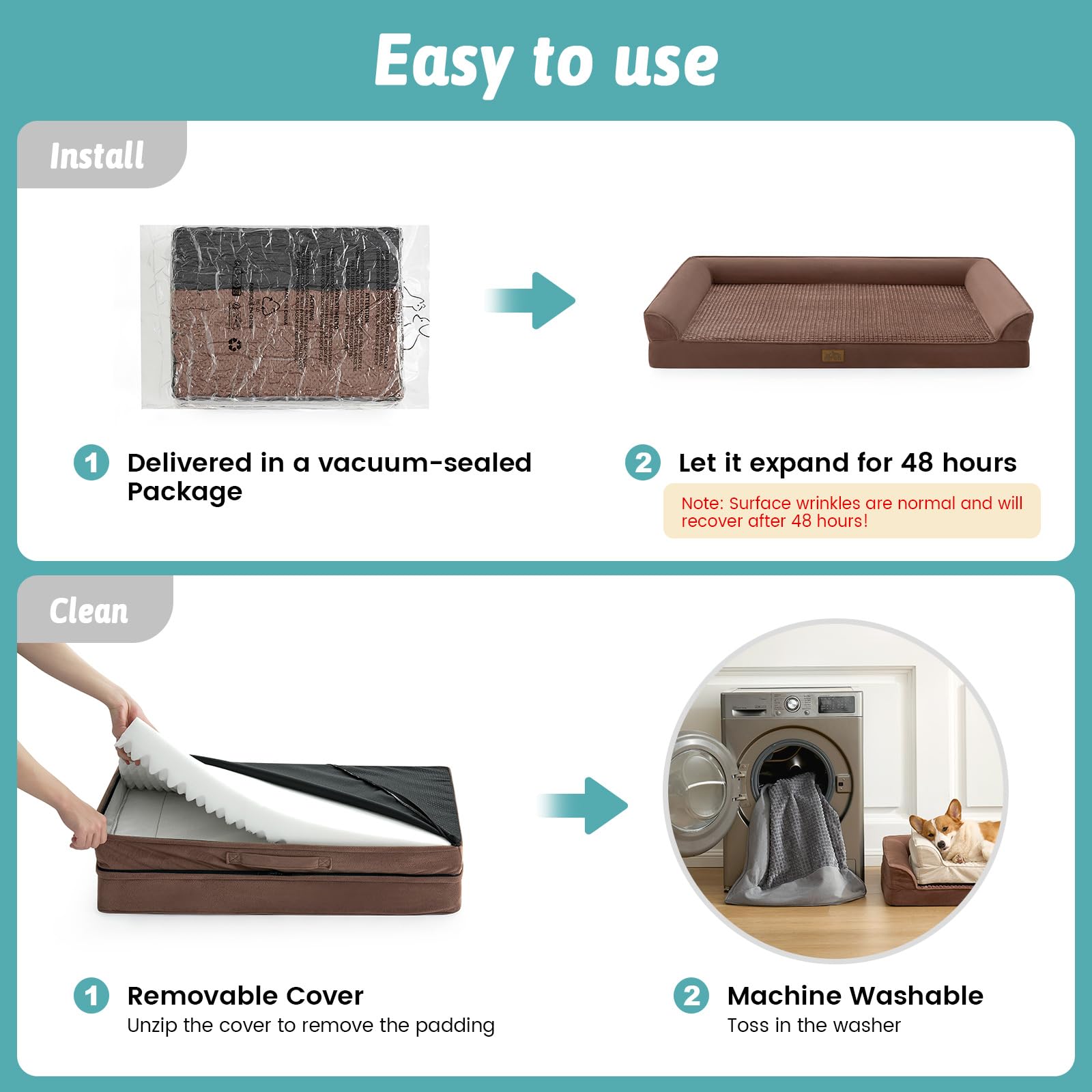 COZY KISS Orthopädisches Hundebett für große Hunde, waschbares Hundesofa, groß, (Braun, XL(44 * 32 * 7inch)-U)
