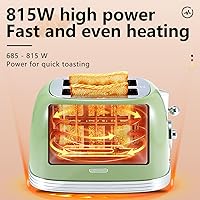 Vista 5 de Green Cute Retro Toaster 2 Slice with 1.58" Wide Slots, with Stainless Steel Lid, with Warming Rack, Preheat, Defrost, Countdown Timer Display 2025