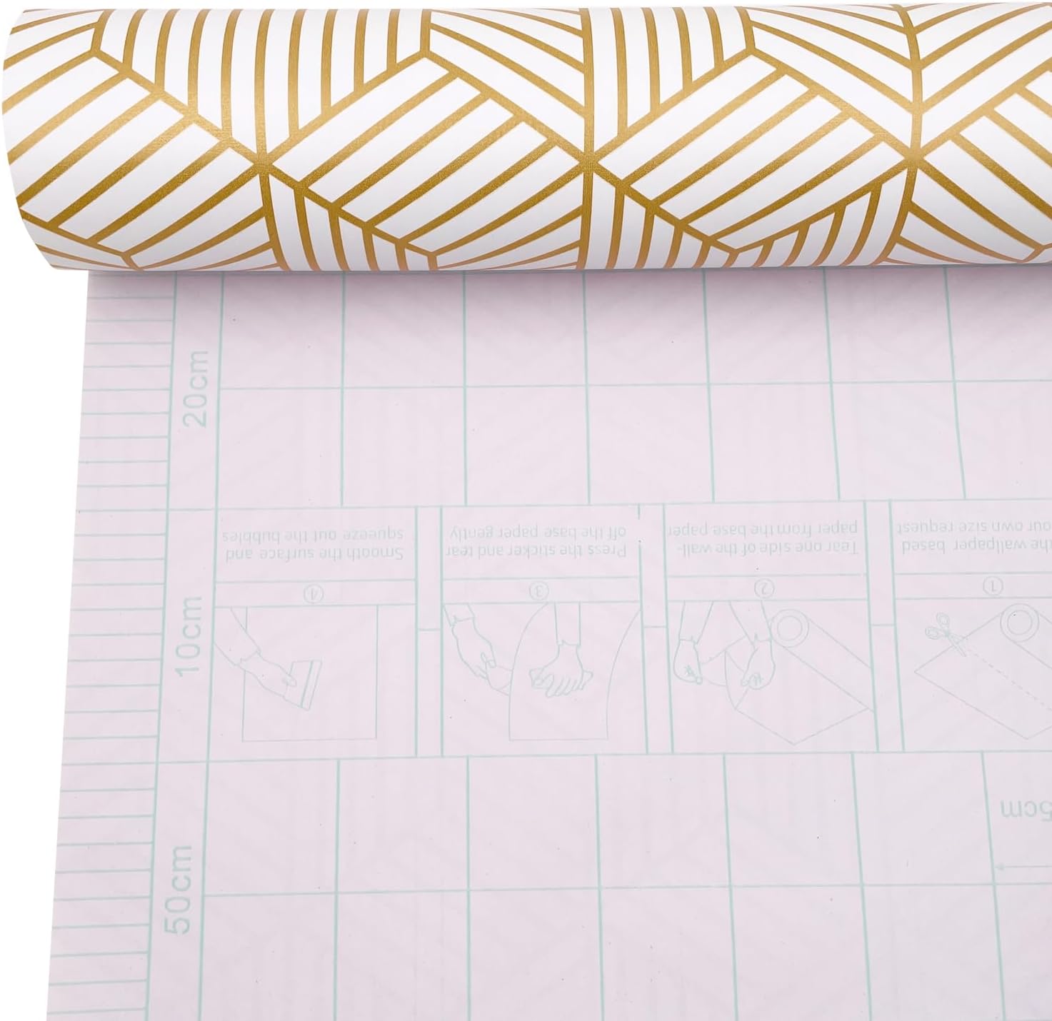 2 Pack Gold Geometry Drawer Liners Self-Adhesive Shelf Covering Papers Protect Furniture Countertop Surface 17.7 Inch Wide