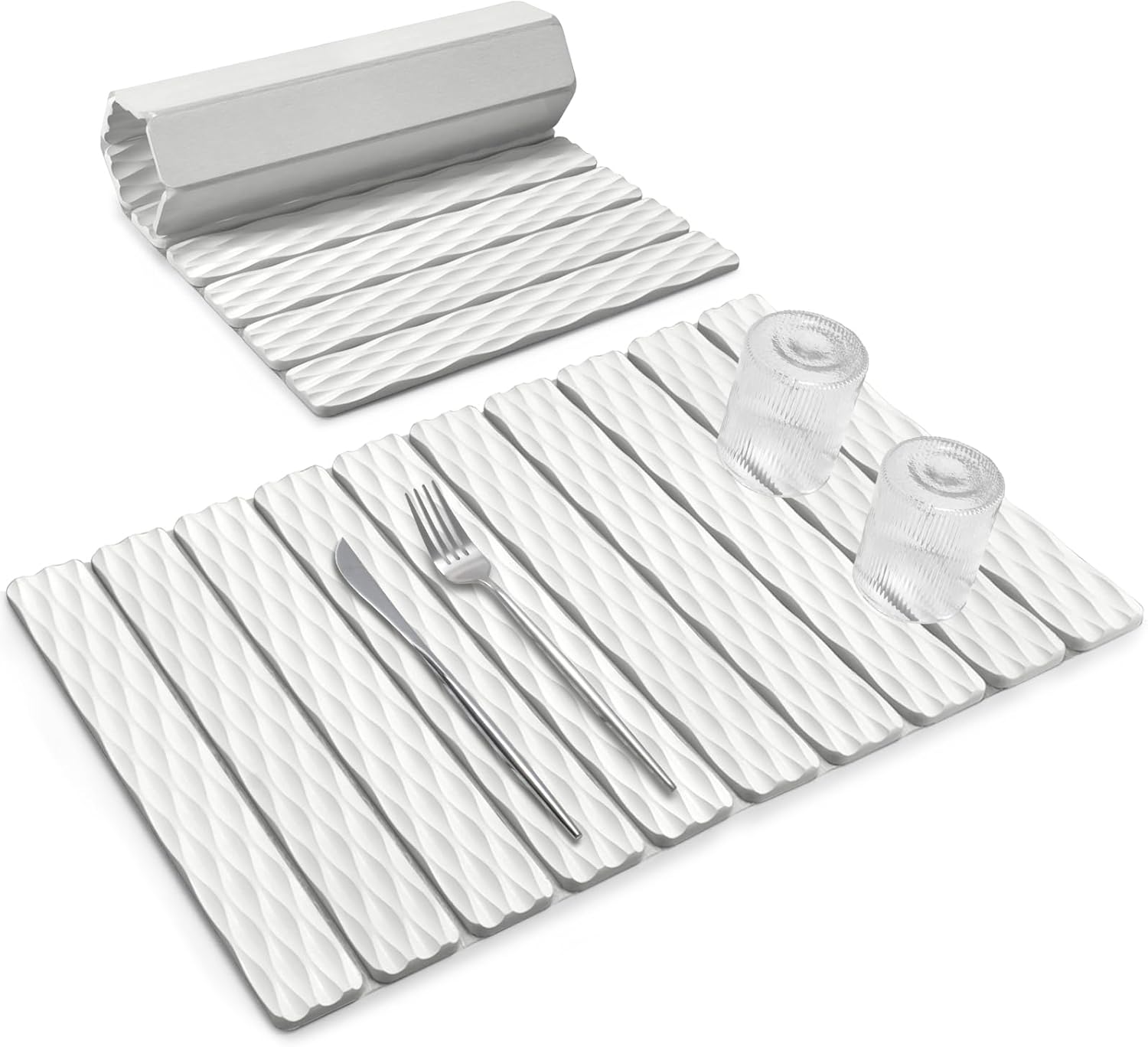 Large Stone Dish Drying Mats for Kitchen Counter, 24"×16" Wave-Pattern, Fast Drying Collapsible Dish Drying Mat, Eco-Friendly Absorbent Diatomaceous Earth Mats for Dishes Bottles, Match Countertop