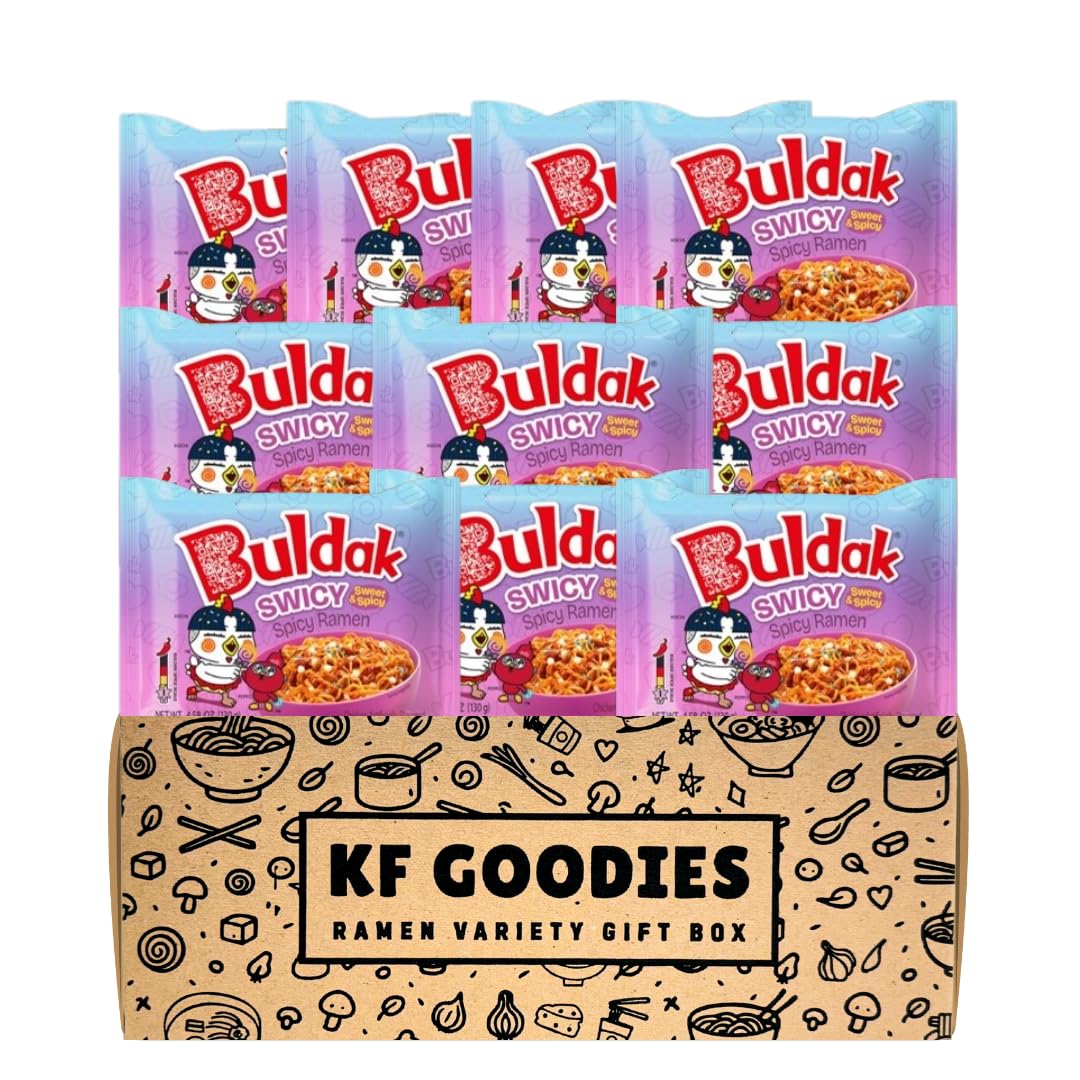 KF GOODIES Korean Ramen Variety Pack Gift Box (10 Count) – Spicy Buldak Noodle Assortment for Birthdays, College Care Packages, Office Snacks, and Gift Baskets