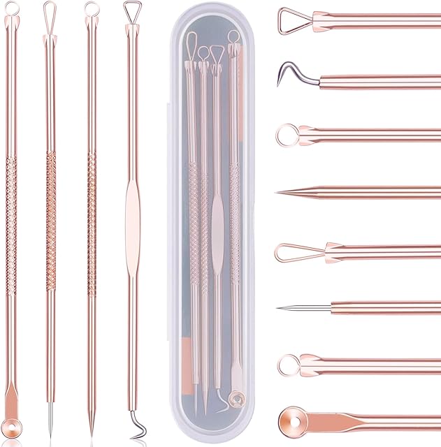 DUcare Blackhead Remover Comedone Squeezer Zestaw 4 profesjonalnych pincet ekstrakcyjnych Zestaw do usuwania trądziku Pryszcze Ekstraktor zaskórnikowy do pielęgnacji twarzy z etui (złoty)