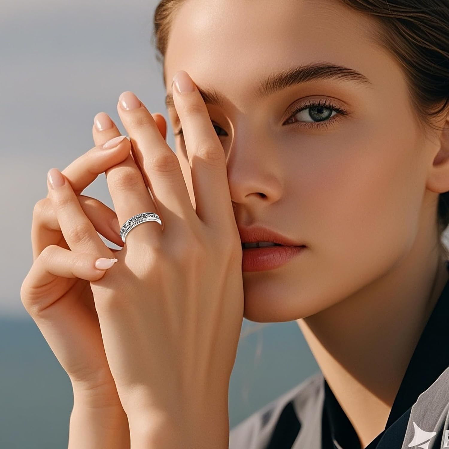 Sunflower Fidget Ring Sterling Silver Sunflower Anxiety Spinner Mood Rings Stress Jewelry Gifts for Women - Image 2