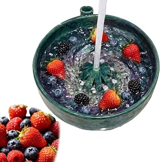 2026 Self Spinning Berry Washing Bowl Ceramic with Drain Holes Bol para lavar bayas Escurridor de frutas Gira 360 grados Limpieza rápida de bayas verduras cocina