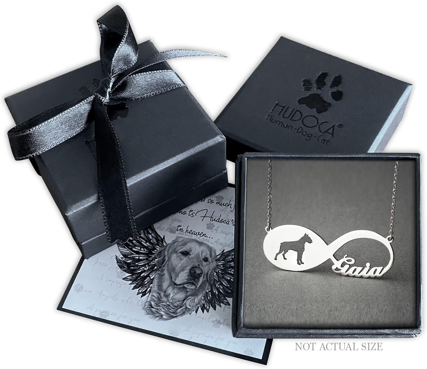 Hudoca Personalised Boxer Dog Infinity Necklace, Silver Dog Jewelry, 925 Sterling Silver, Gold Plated or Rose Plated