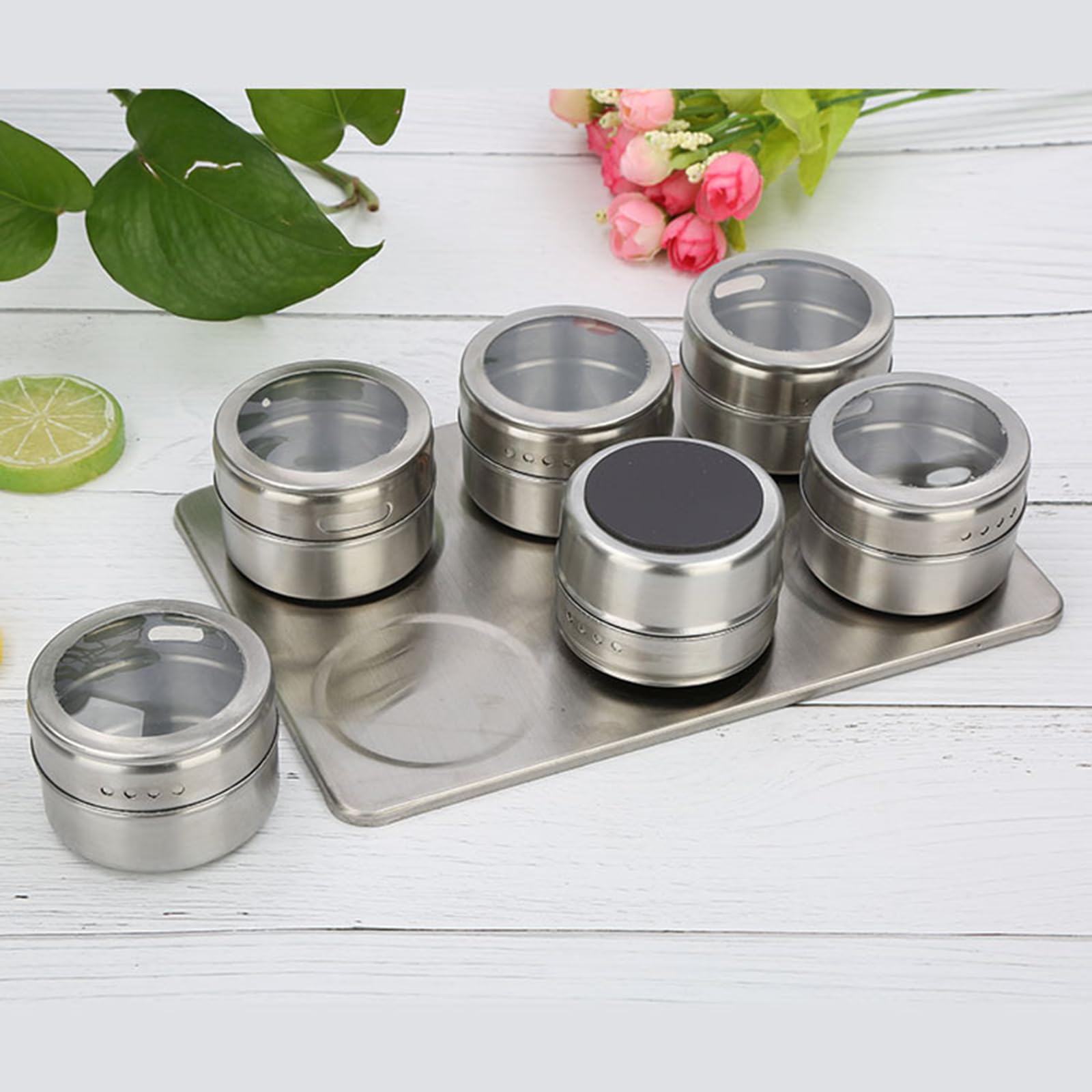 12 tarros magnéticos para especias con tapas y chasis, juego de contenedores de almacenamiento de caja de condimentos de acero inoxidable, botella de especias de cocina que se pega al refrigerador